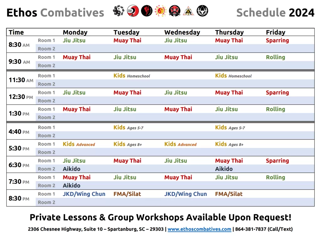 Ethos Combatives Class Schedule