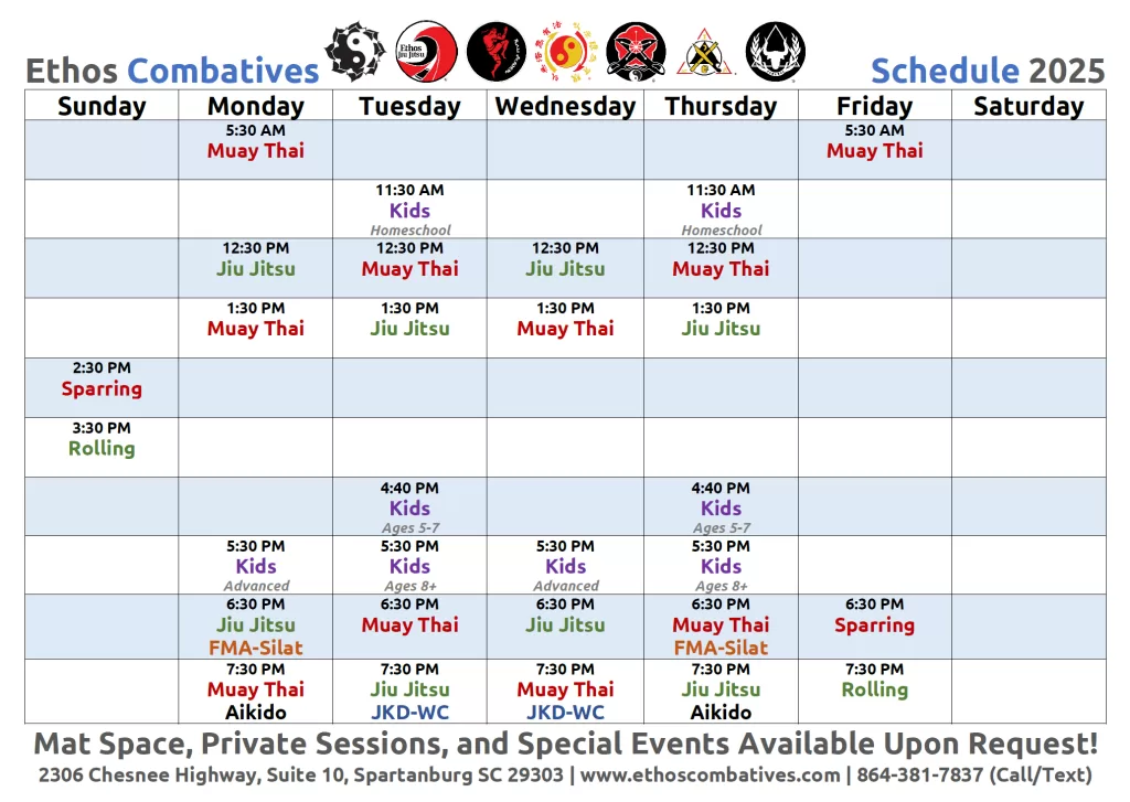 2025 Ethos Class Schedule